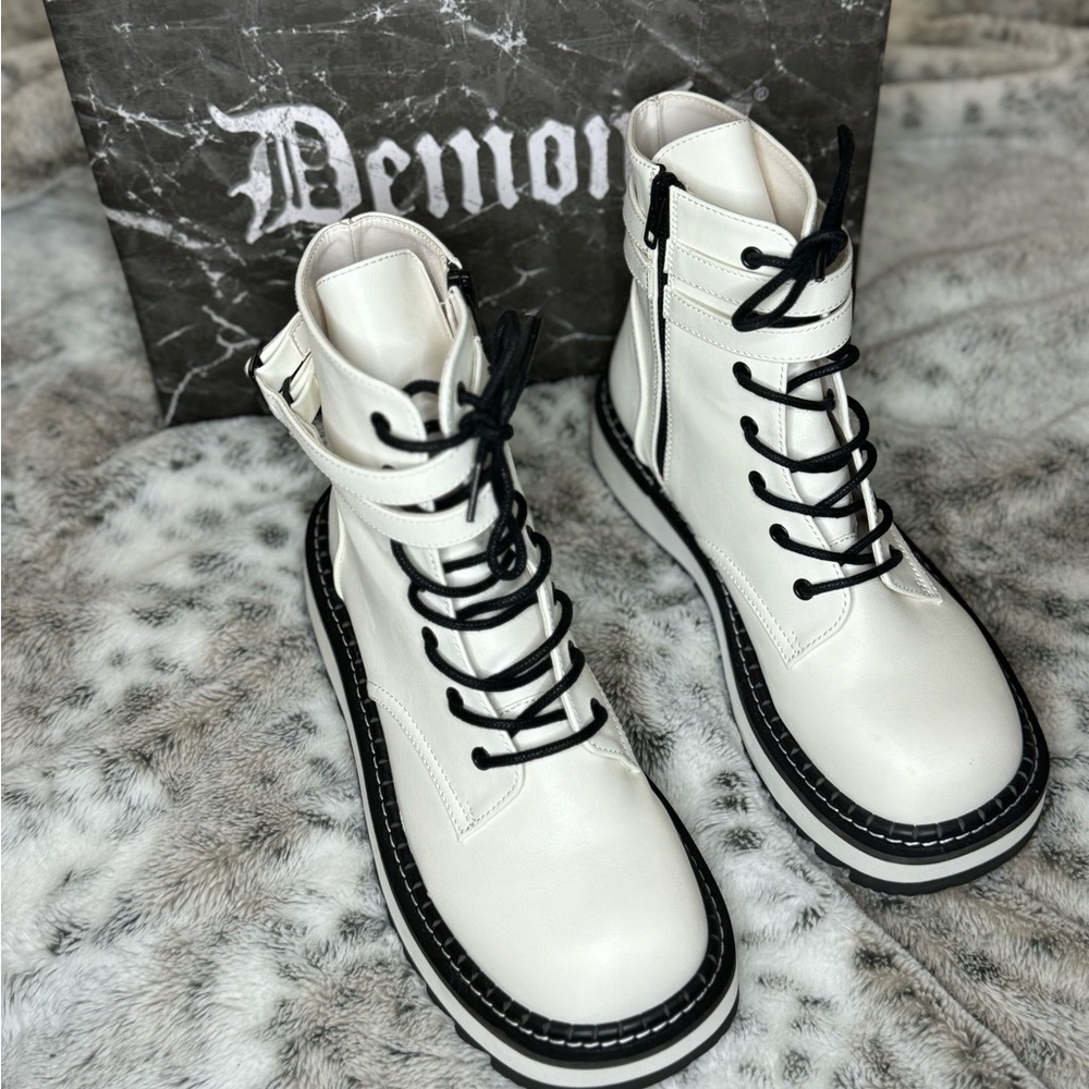 Demonia LILITH white vegan leather boots size 10